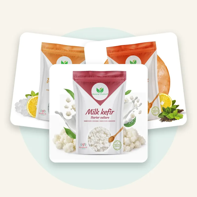 Komplett startkit med vattenkefirkorn, mjölkkefirkorn och kombucha-SCOBY